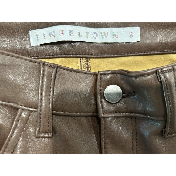 TINSELTOWN Juniors Brown Faux Leather Straight-Leg Pants - Size 3 "The Mom Jean" - Picture 9 of 10